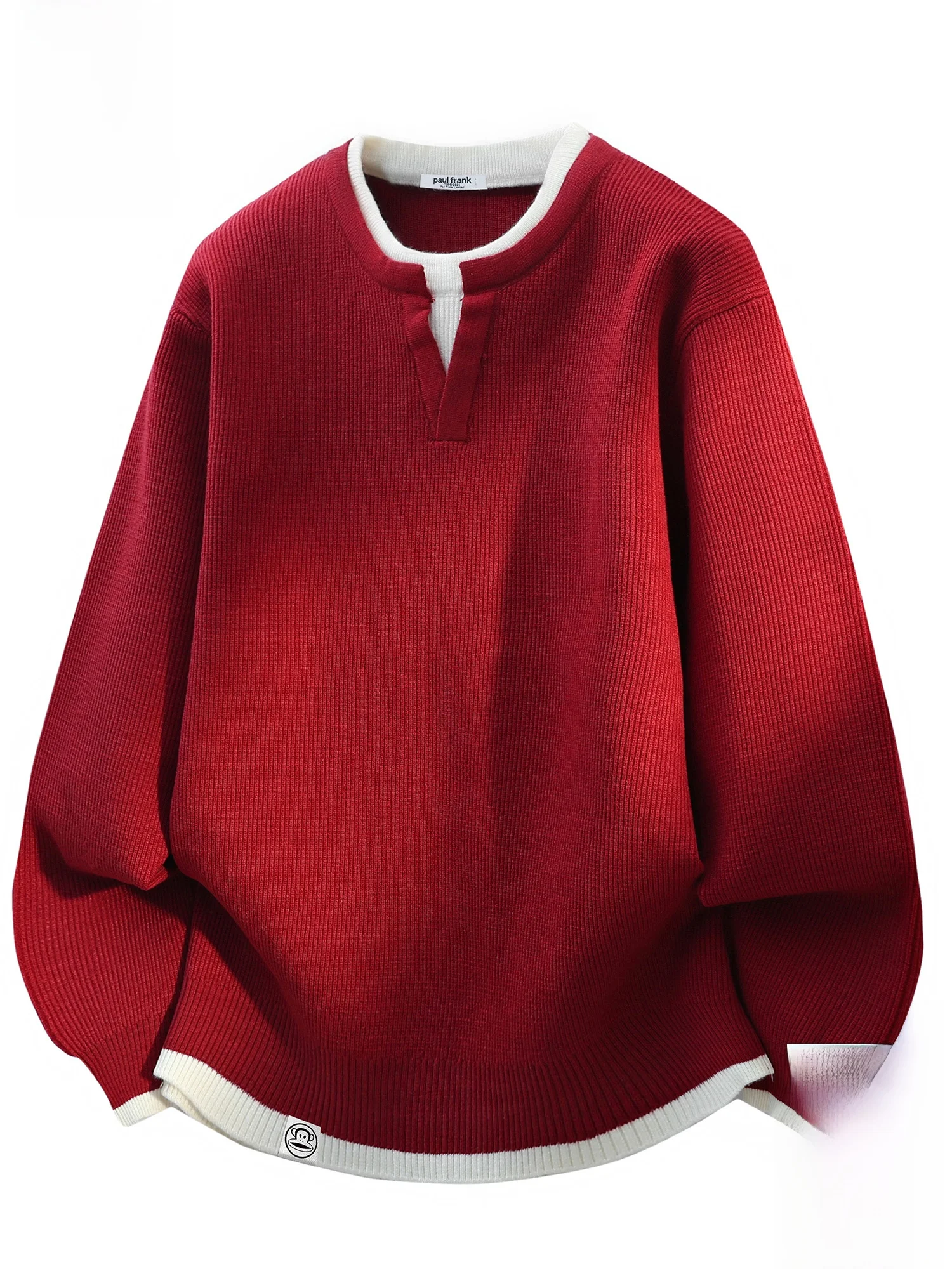 

Вязаный свитер Paul Frank: повседневный свободный мужской топ для ношения под одеждой, теплый зимний, с дизайном обезьяны с большим ртом, имитация двухслойности, смесь полиэстера