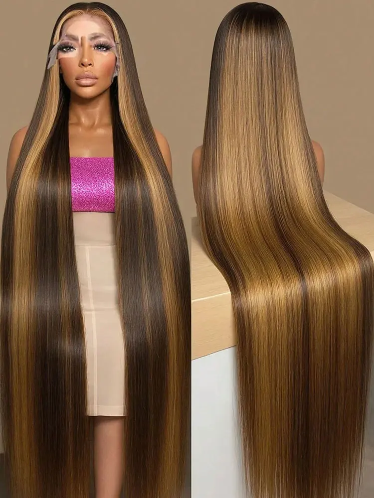 

34 Inch 250% Density Honey Blonde 13x6 HD Lace Frontal Wig Human Hair 4/27 Colored Highlight Honey Blonde Wig With Baby Hair