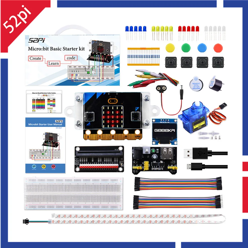 52Pi MicroBit V2 Basic Starter Kit , Programming, Coding for Kids Teens Discovery Kit Detailed Tutorial