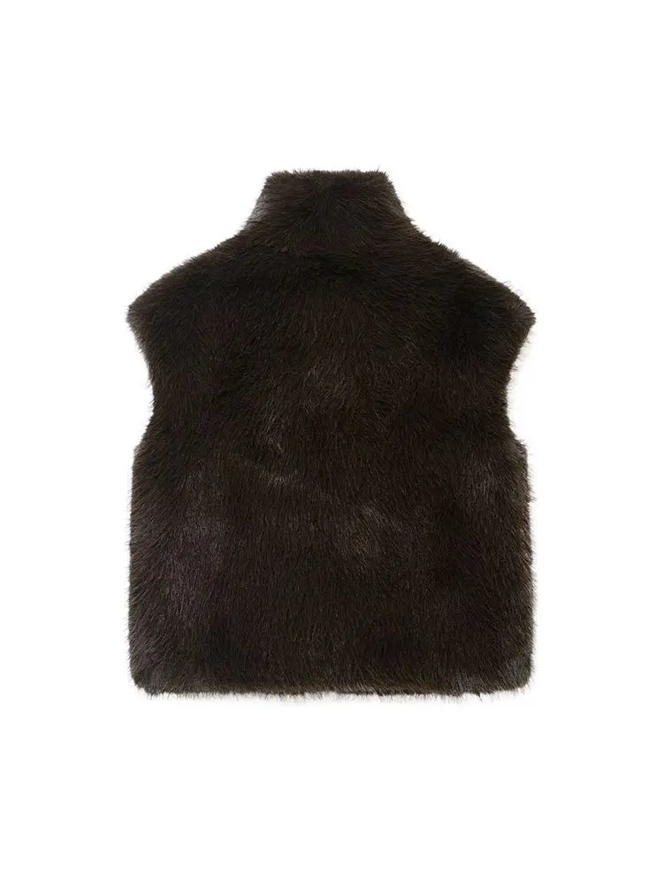 NLZGMSJ Faux Fur Vest Top Women Fashion Turtleneck Fluffy Vests Coat 2025 Winter Female Elegant Sleeveless Waistcoat Outerwear