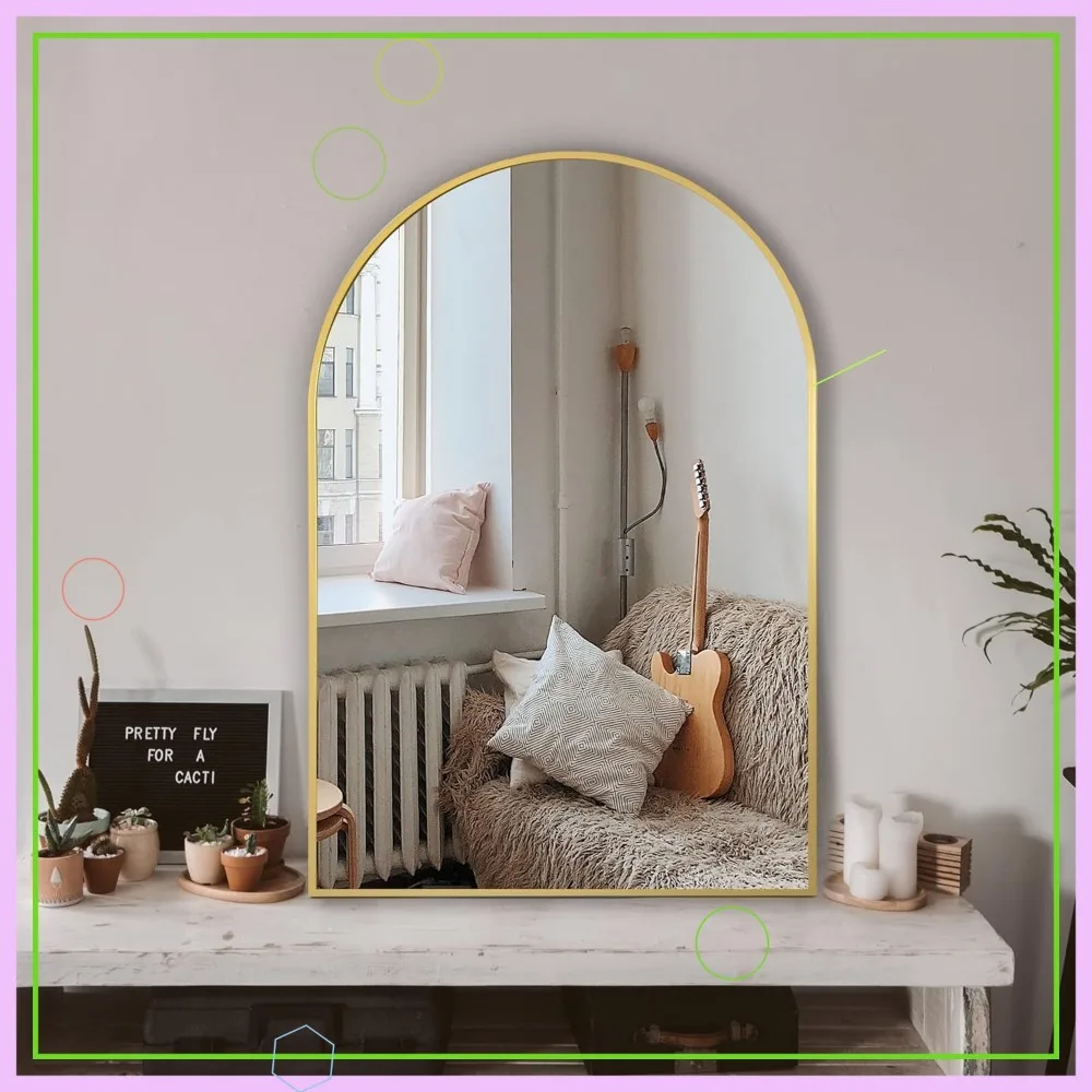 

Arched Wall Mirror 24x36 Inch, Shatterproof Metal Frame for Bathroom Vanity, Bedroom Decor