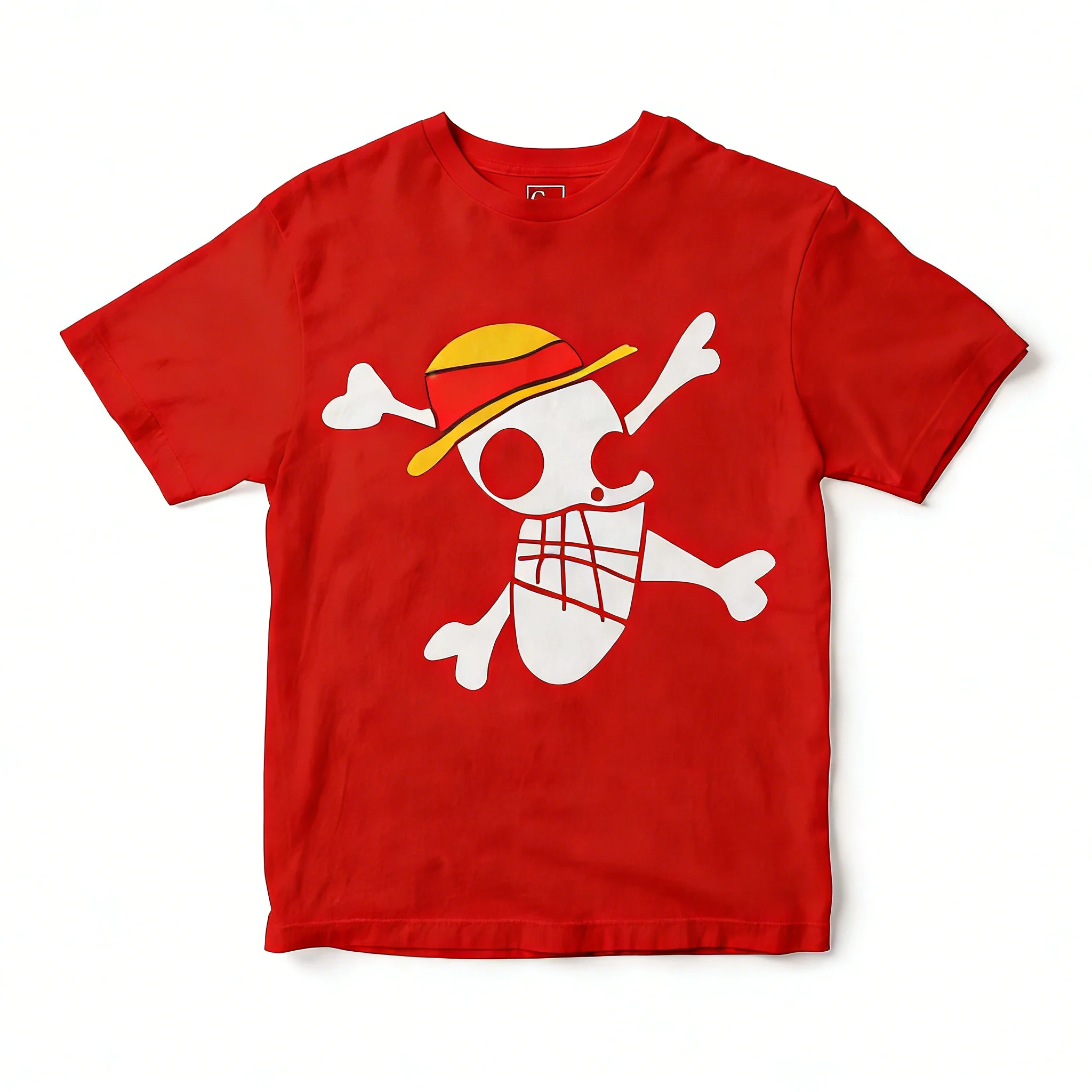 Men's One Piece Anime T-shirt Red Cotton Short Sleeve Cartoo