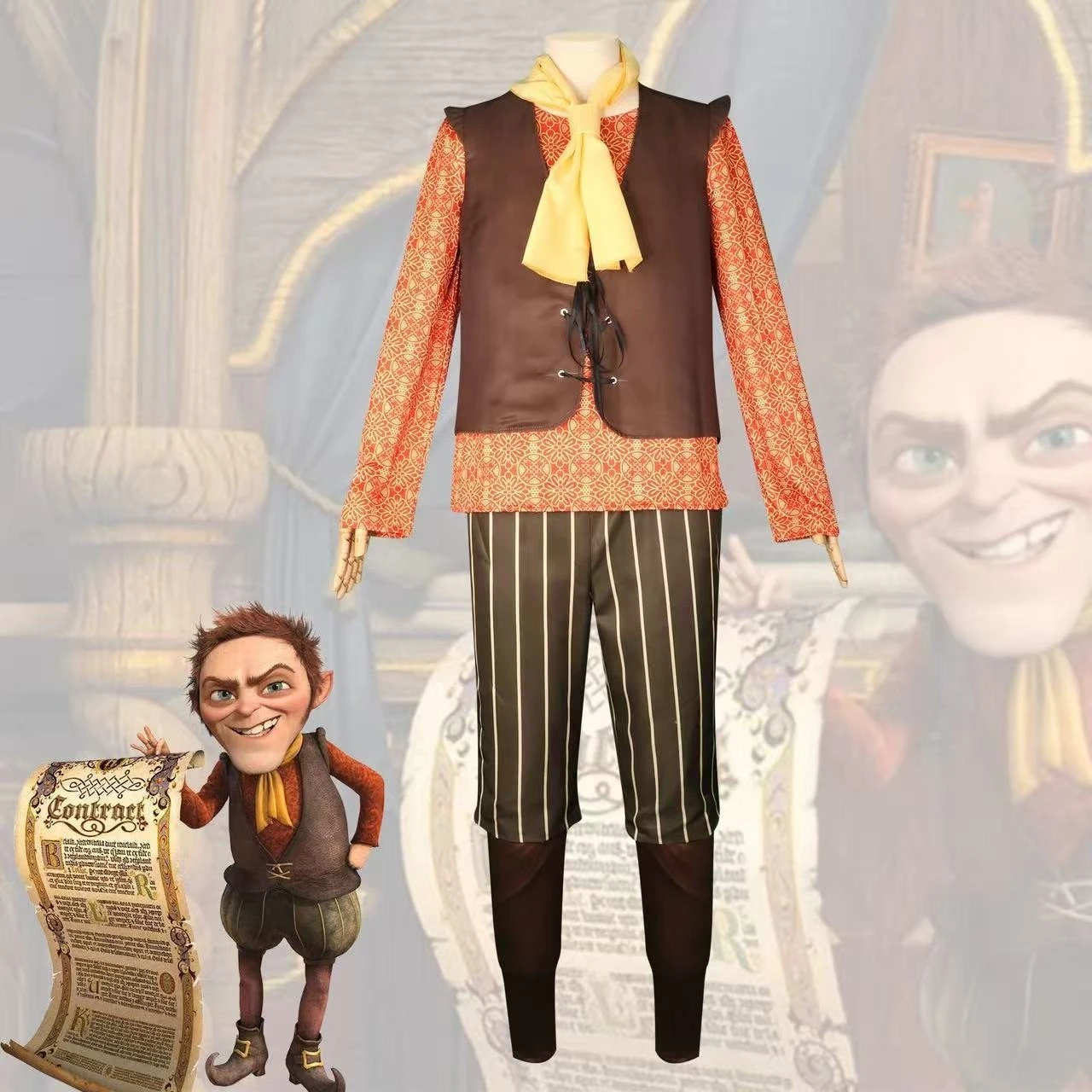 

Monster Rumpelstiltskin Cosplay Costume Fancy Uniform Top Pant Full Set Halloween Carnival Performance King Dwarf Roleplay Suit