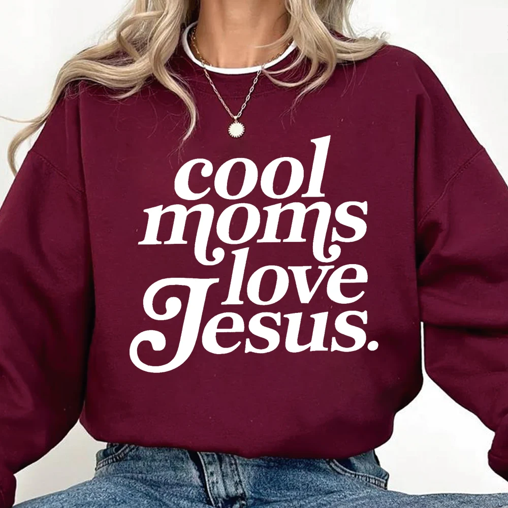 

Свитшот Cool Moms Club, футболка для будущих мам, толстовка Cool Mom Love Jesus, христианский пуловер, унисекс, с длинными рукавами, с круглым вырезом, толстовки
