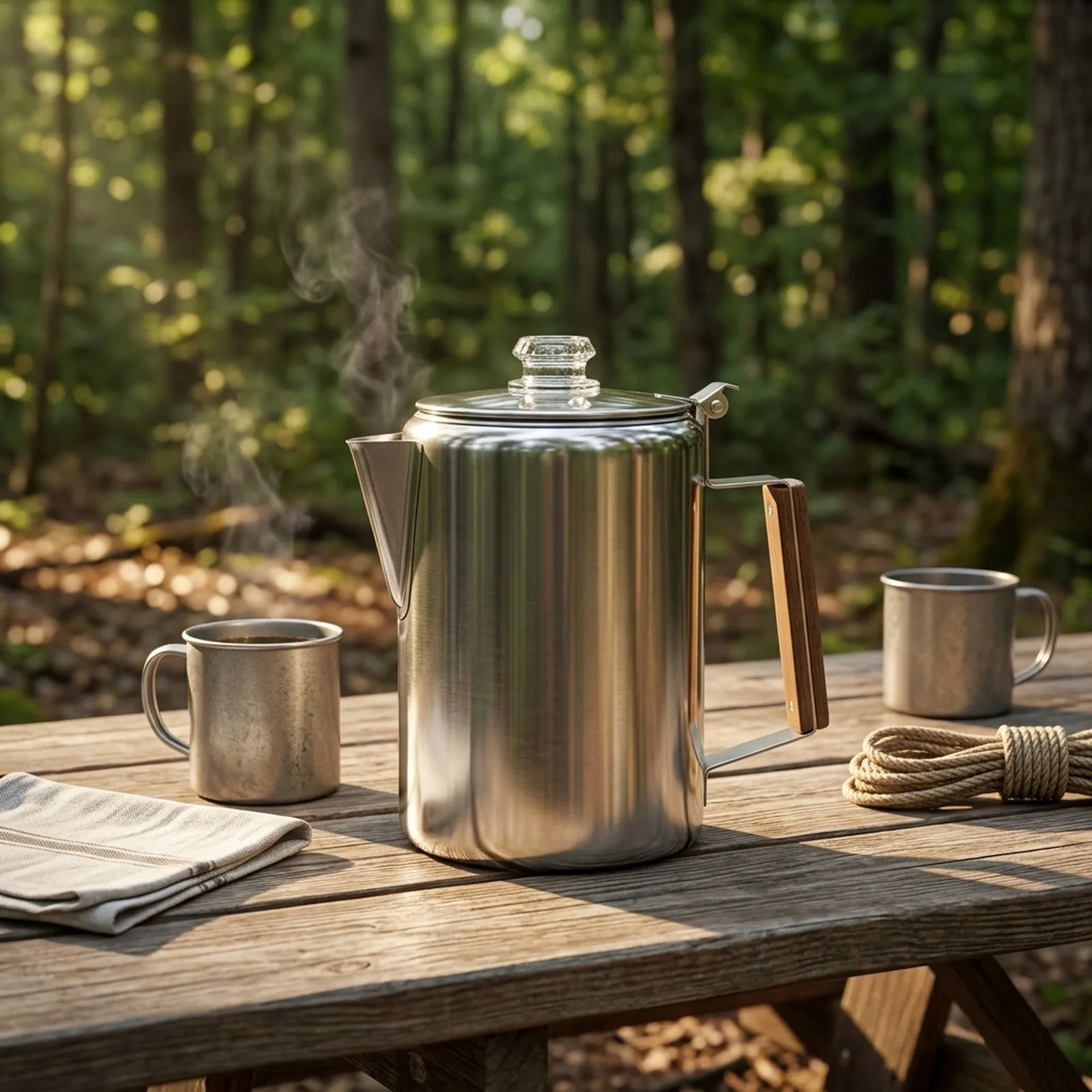 For Camping Percolator Coffee Pot 9 Cup Stainless Steel Build for Stovetop Use on Induction Campfire and Gas Burner