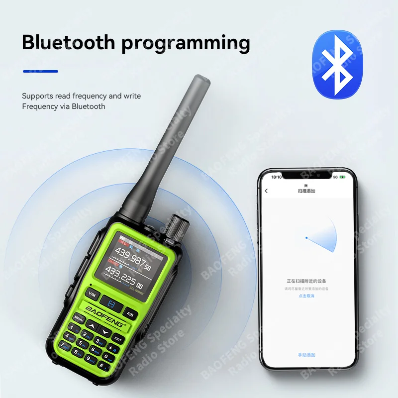 Baofeng UV-5R Mini Walkie Talkie Bluetooth Programming Frequency Dual PTT Type-C Multi Band Long Range AM FM 999CH Ham Radio