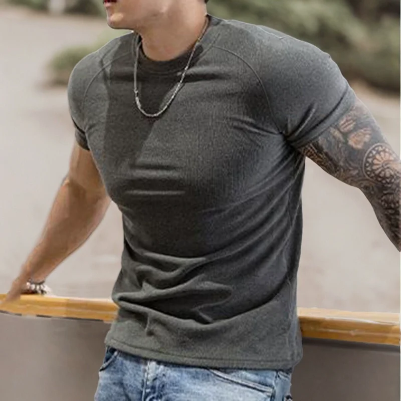 New Double-sided German Velvet Rag-shoulder Round Neck Fitness Exercise  High Elastic T-shirt Short Sleeves