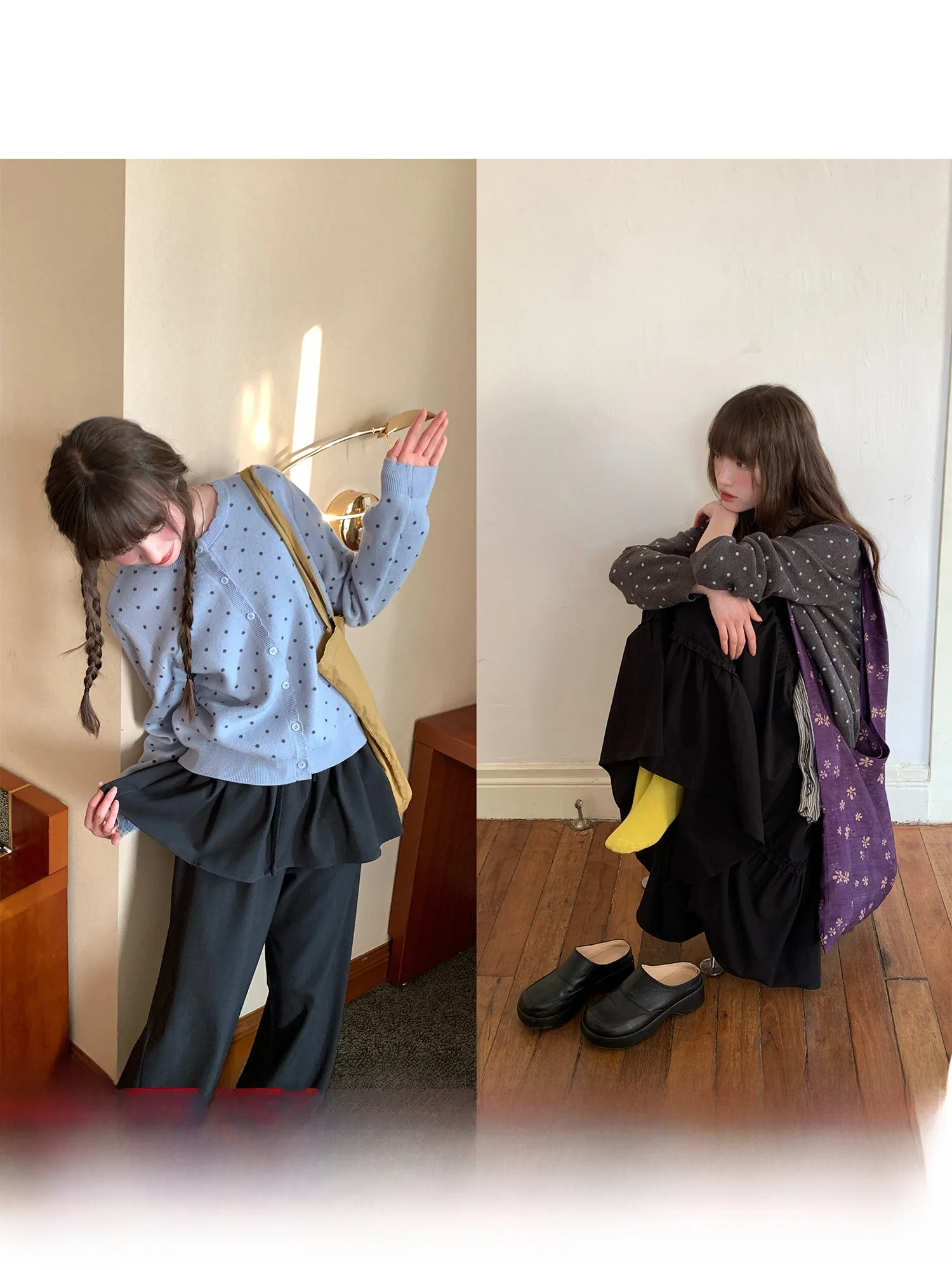 

RAINY Fre New 95 Knitted Polka Dot Open Cardigan Soft Korean Sle Loose Fit Long Sve Women's Faion Spring 2026