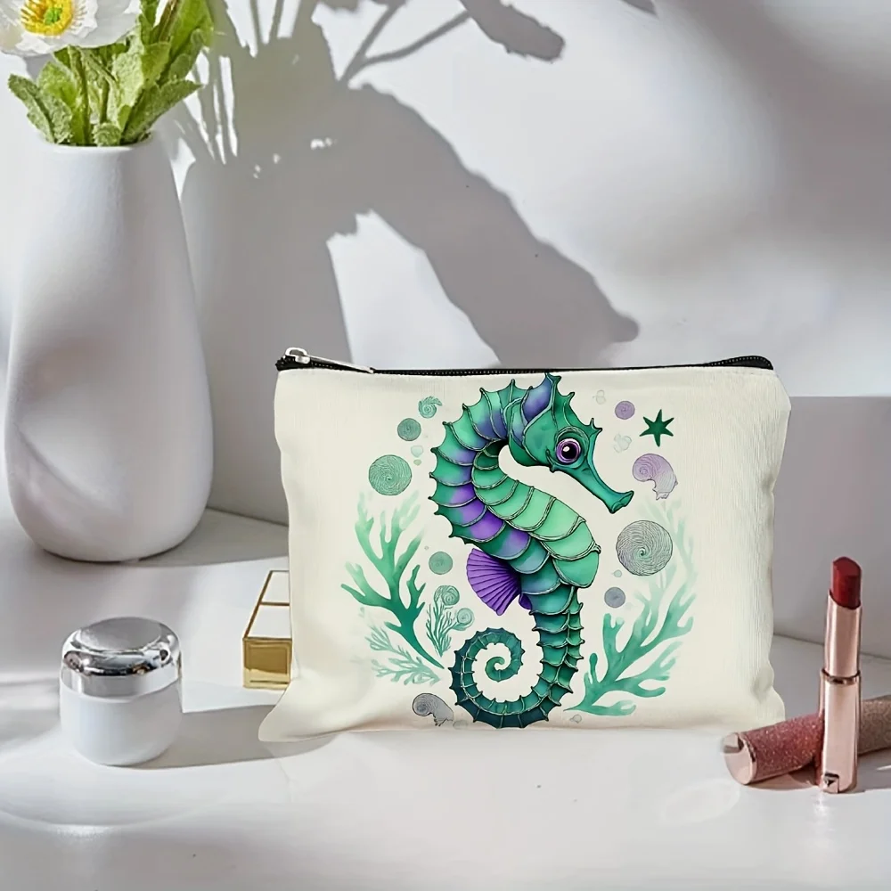 해마 패턴 화장품 가방 - 다기능 지퍼 파우치, 보석 보관 가방, 완벽한 여행용 지퍼 소형 보관 가방.