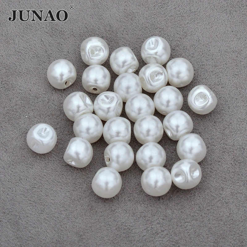 JUNAO 8mm 10m 12mm White Pearl Buttons Sewing Rhinestone Button Decorative Round Plastic Button Pearl Applique for Dress