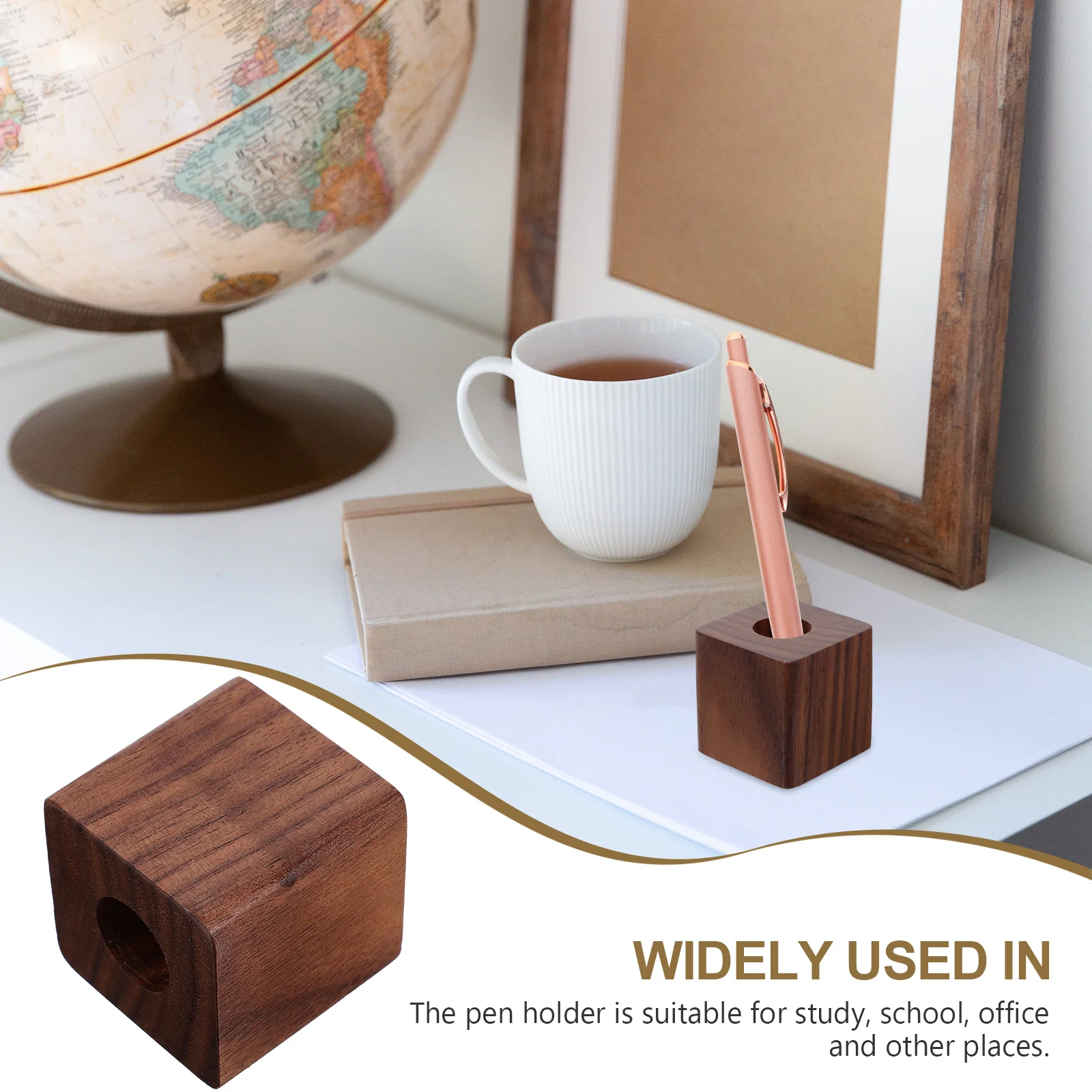 Walnut Pen Stand Wood Pot Storage Wooden Single Holder Base for Office Students