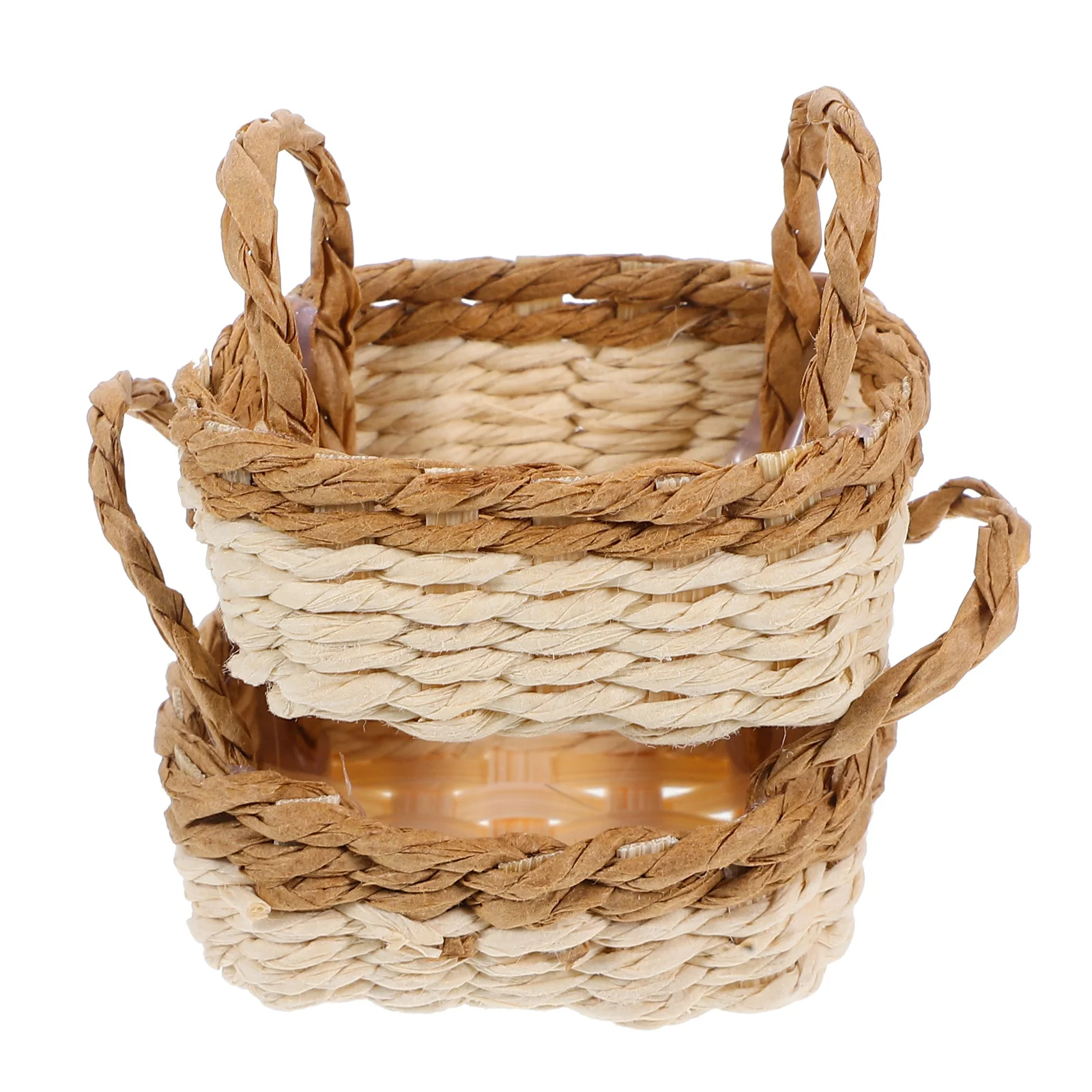 

2Pcs Mini Woven Raffia Grass Flower Baskets Handheld Small Basket Wedding Party Home Decoration Photo Prop Basket Weaving
