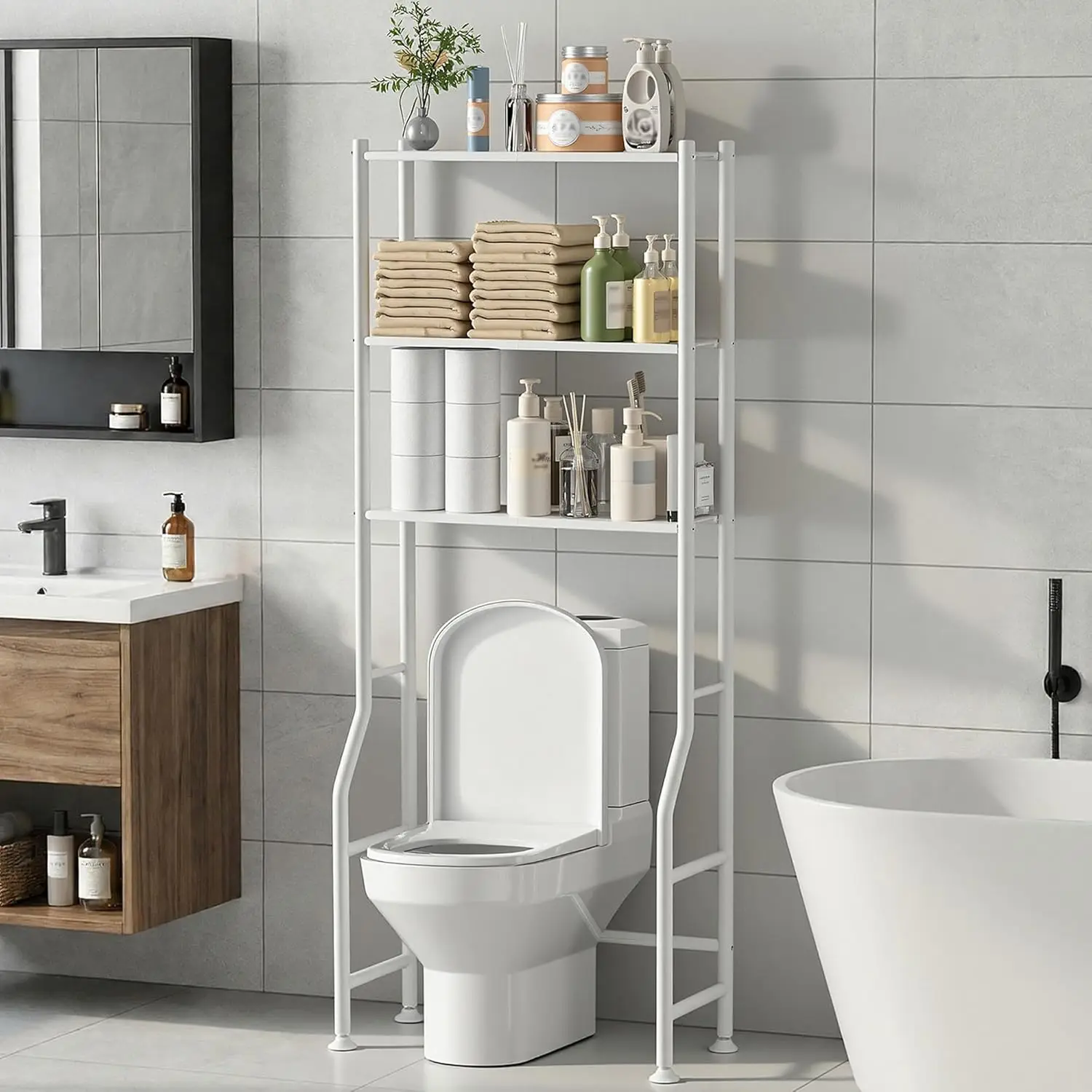 

3-Tier Over Toilet Storage Rack, Metal Over Toilet Bathroom Organizer Shelf, Freestanding Space Saver Storage Shelves for Bat