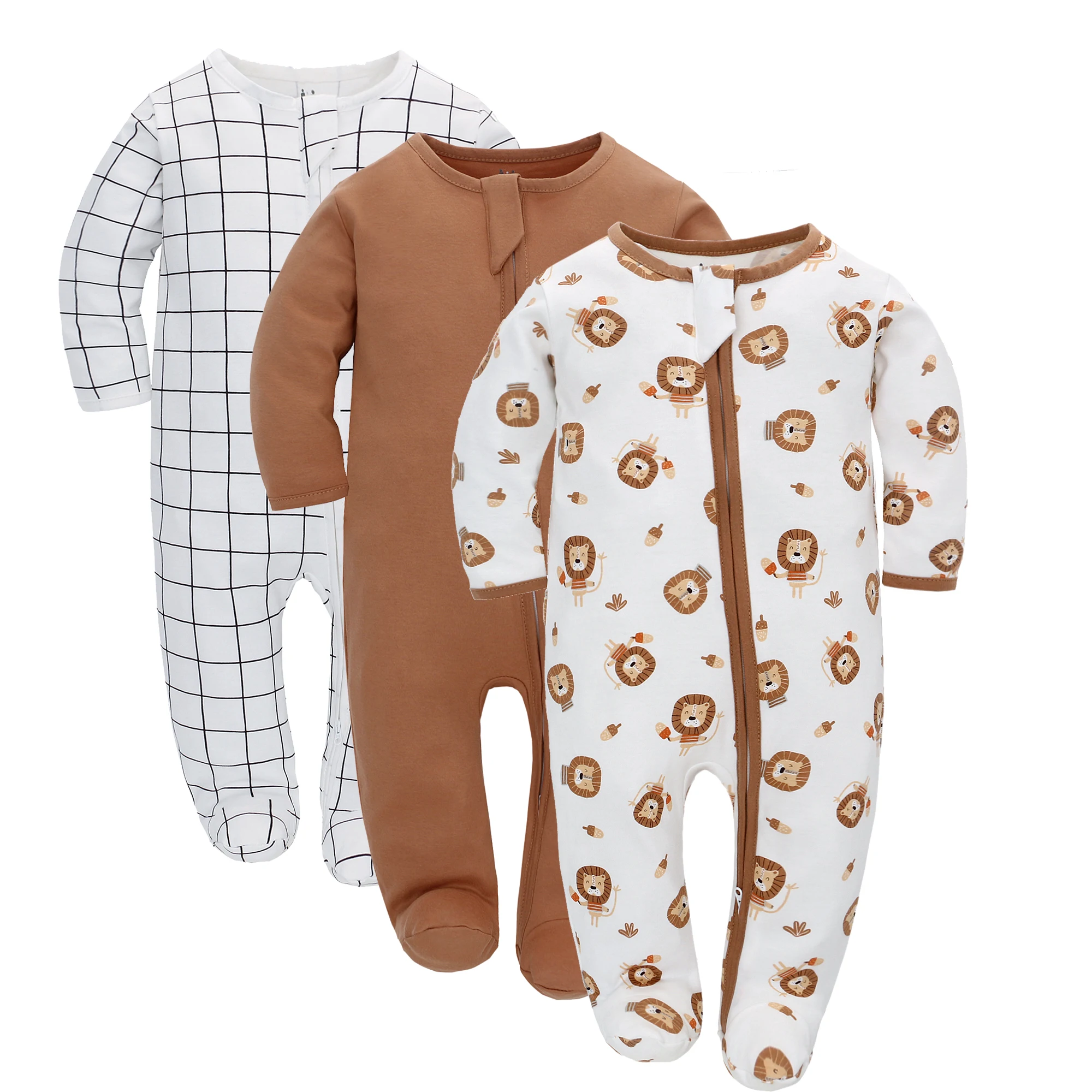 Newborn Footed Pajamas Zipper Girl and Boy Romper Long Sleeve Jumpsuit Cotton Solid White Fashion 0-12 Months Baby Clothes