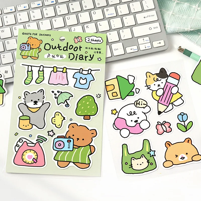NOTE FOR Cute Cartoon Animal Sticker Pack, Kawaii Bear  Cat Dessert Themed Pre-Cut Stickers, Sweet Leisure Style, DIY Decor for