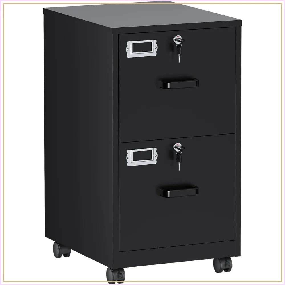 2-Drawer Locking File Cabinet, Mobile Metal Vertical, A4/Letter, Wheels, Assembly