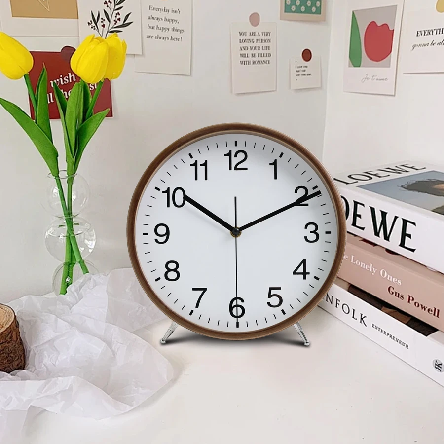 1PC European wooden silent table clock living room simple decoration pointer clock, desktop creative wood quartz clock
