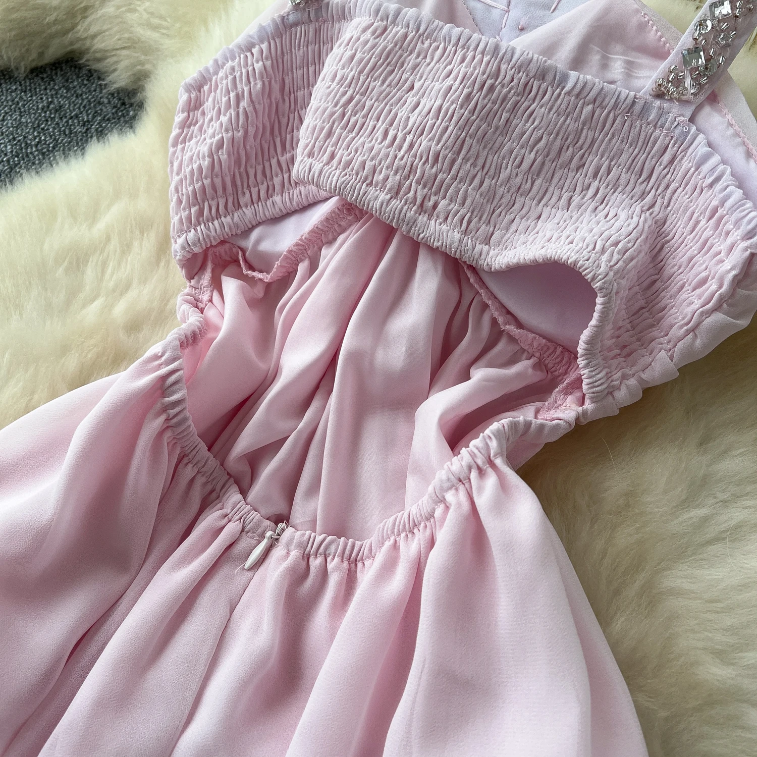 Frauen Sexy Rosa Strand Kleid Sommer V-ausschnitt Chiffon Boho Lange Kleider Damen Schlank Aline Ärmellose Party Lange Robe Vestidos