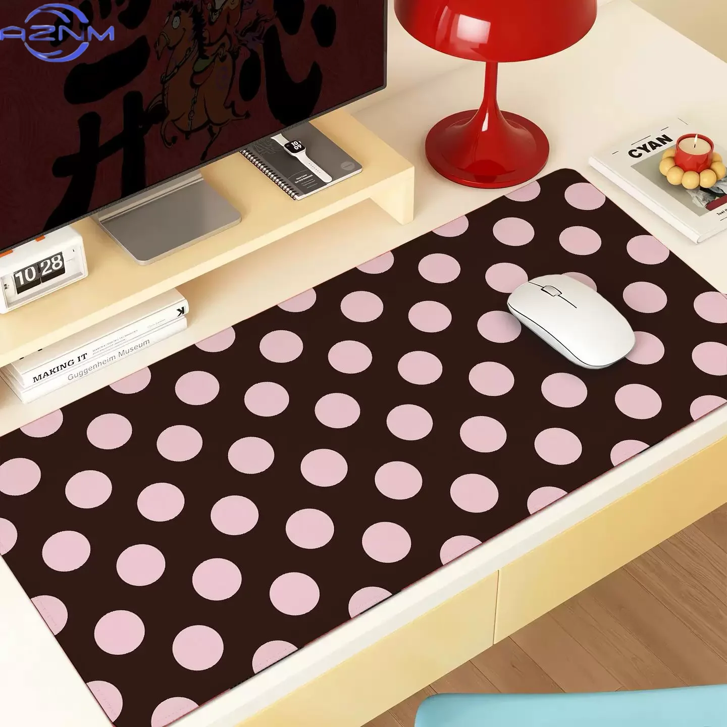 Rubber Desk Pad Protector Big Polka Dots Y2K Girl Dark Tones Mouse Pad Office Desk Mat Waterproof Non-Slip PU Desk Blotter Pad
