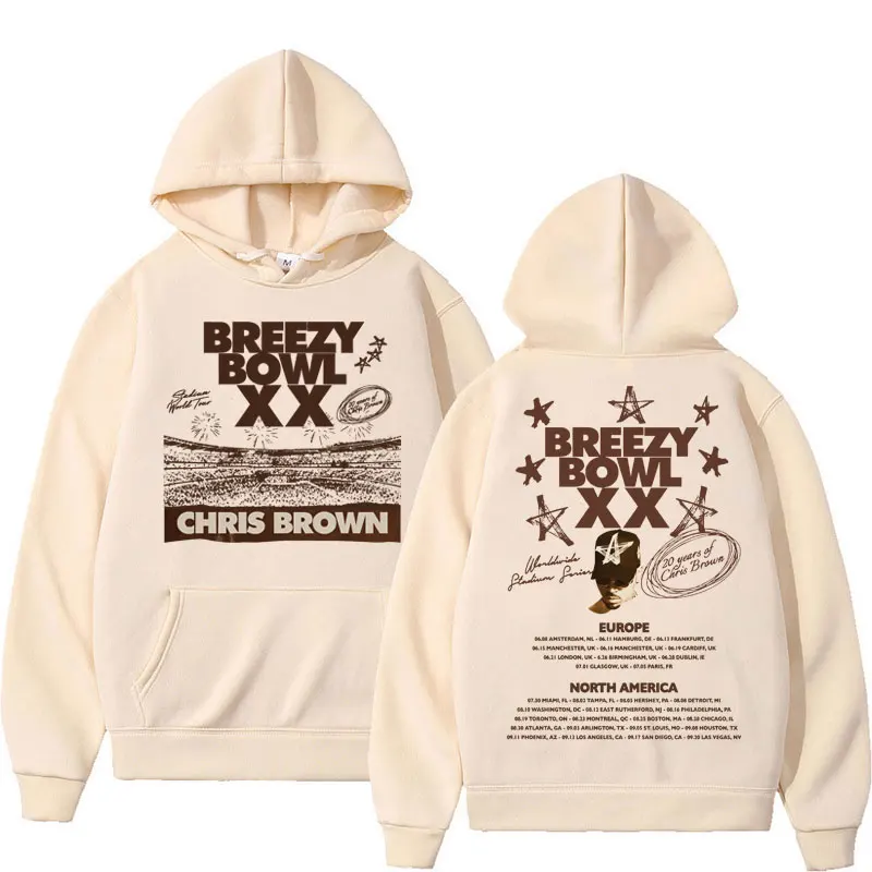 Rapper Chris Brown Breezy Bowl XX Concert Hoodies Hip Hop Vintage Trendy Hoody Sweatshirt Men Women Fleece Tracksuit Streetwear