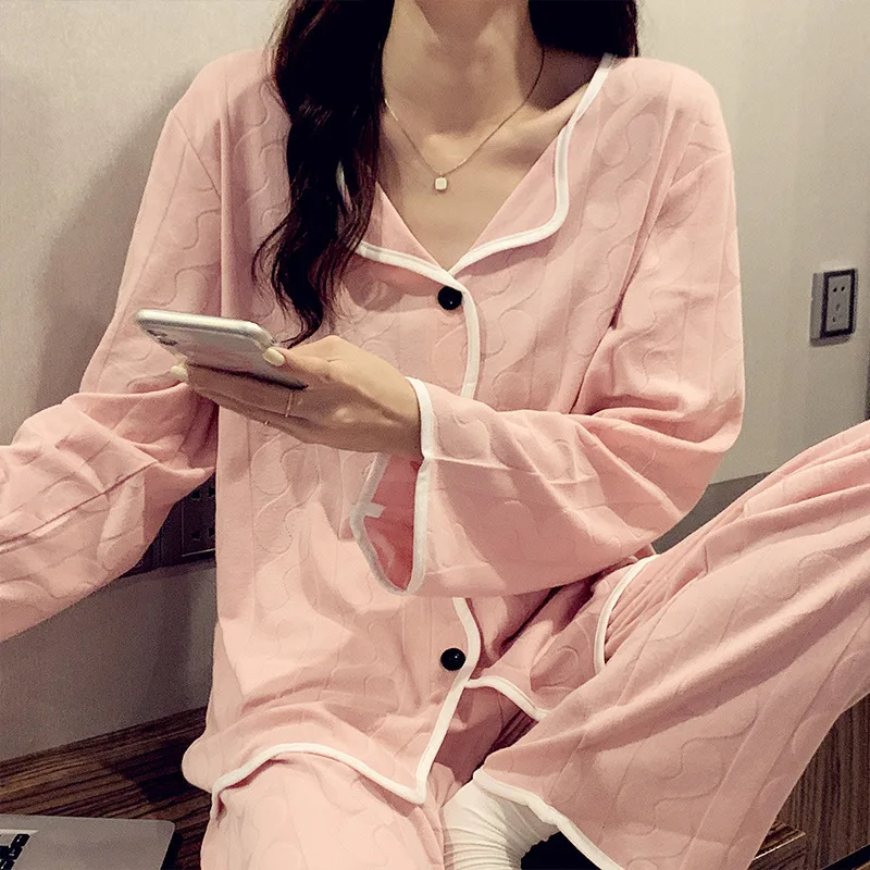 

Women's Pajamas Sets XXL Pyjama Buttons Down Loungewear Summer Autumn Sleepwear Lapel Pijama Mujer Solid 2 Piece Pjs Homewear