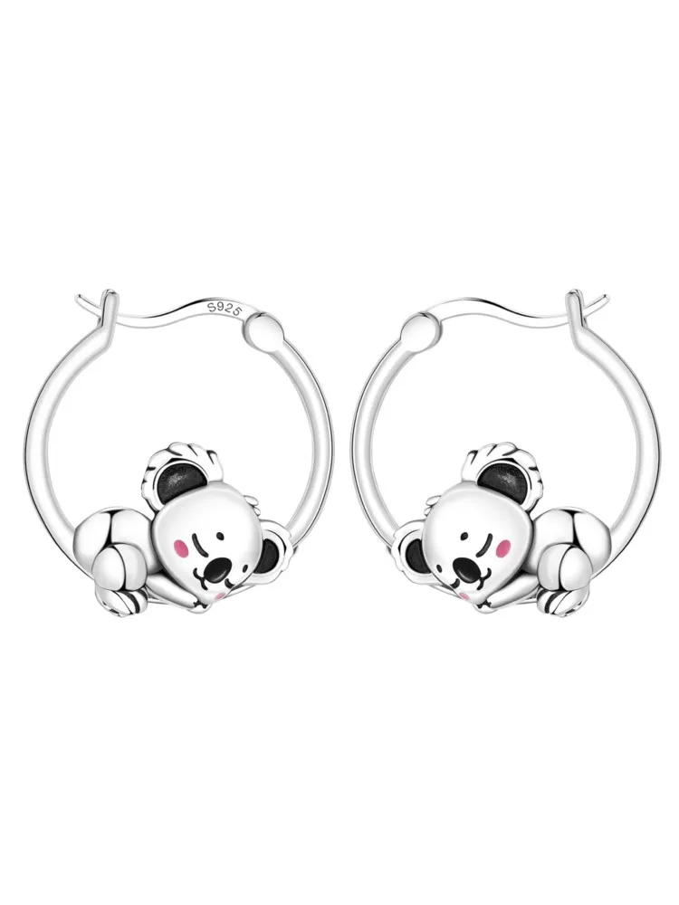PANPOKI 925 boucles d'oreilles en argent Sterling mignon Koala animaux cerceau clous d'oreille scintillant boucle d'oreille cadeaux de mariage anniversaire