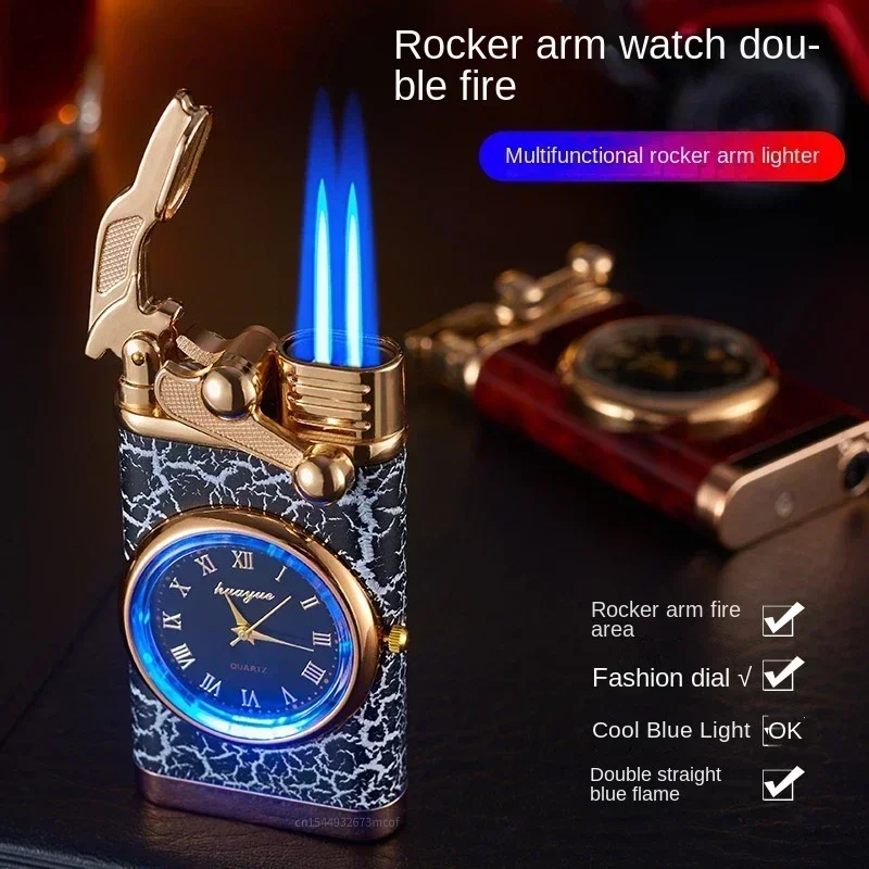 High Beauty Personalized Watch Rocker Arm dial Double Fire Blue Flame Direct Charge Lighter Inflatable Lighter High end Gift