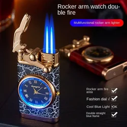 High Beauty Personalized Watch Rocker Arm dial Double Fire Blue Flame Direct Charge Lighter Inflatable Lighter High end Gift