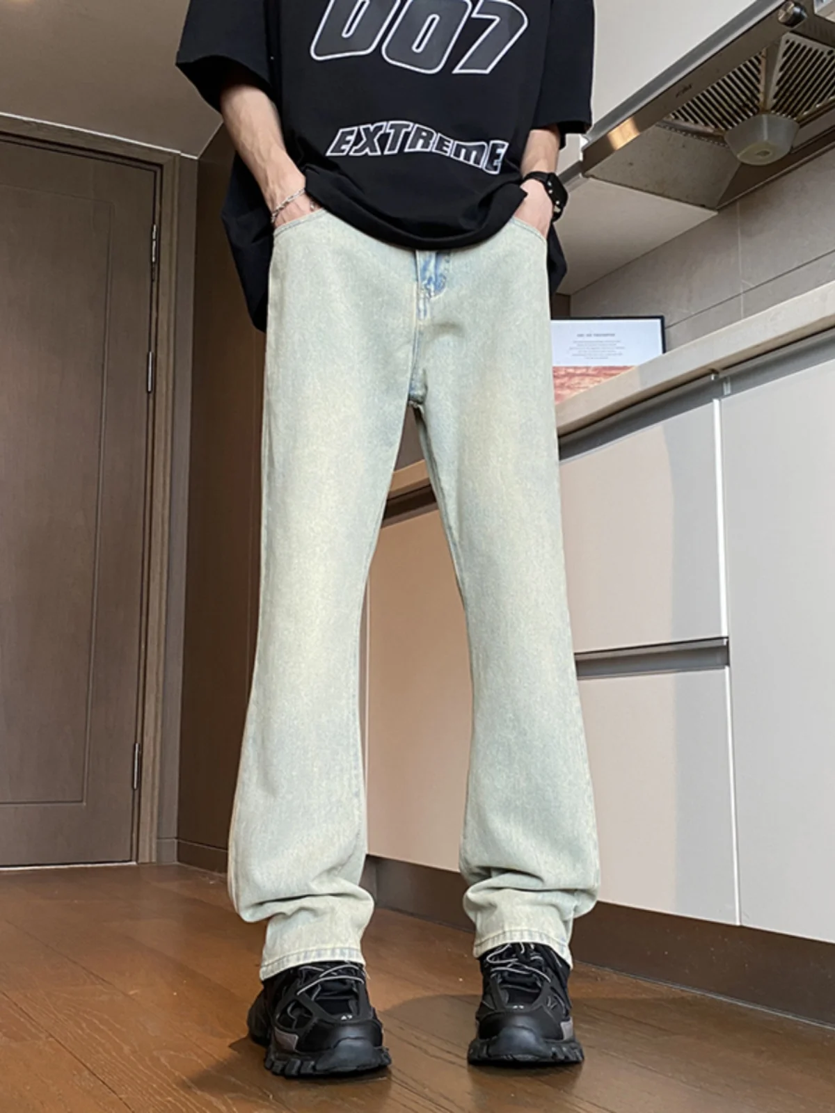 

Эластичные прямые мужские джинсы с высокой талией, облегающие, из денима, в американском стиле, молодежные, модные, длинные брюки