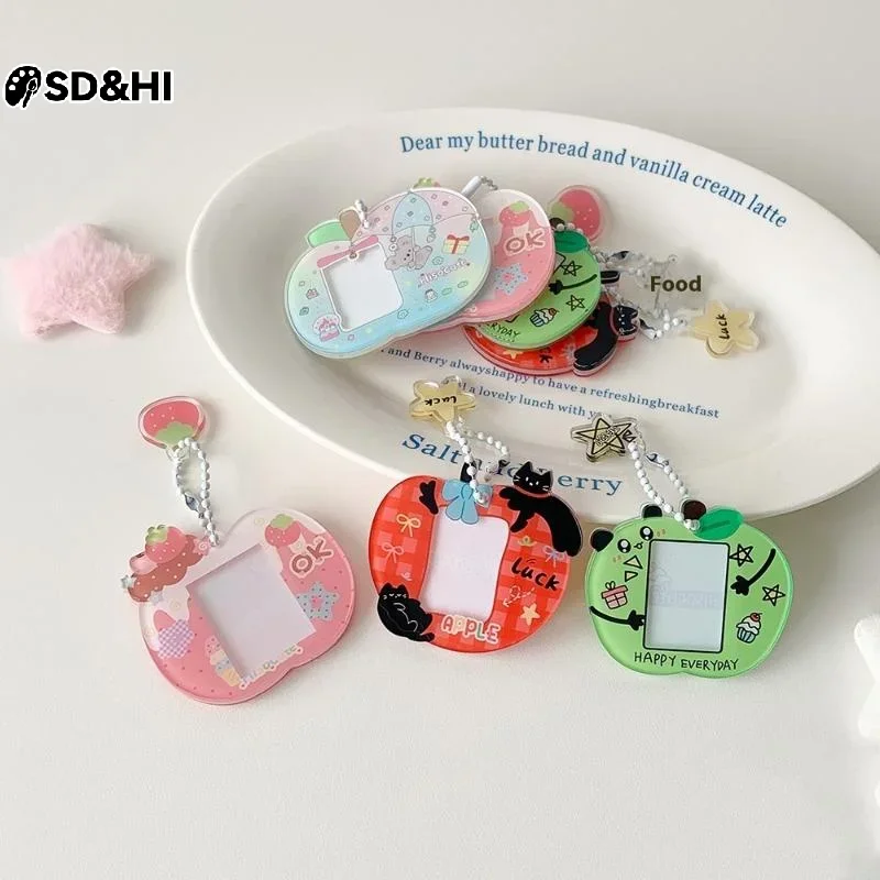 INS Style Cartoon Acrylic 1-inch ID Photo Protective Cover Keychain Cute Cartoon Card Holder Set Display Pendant Keychain