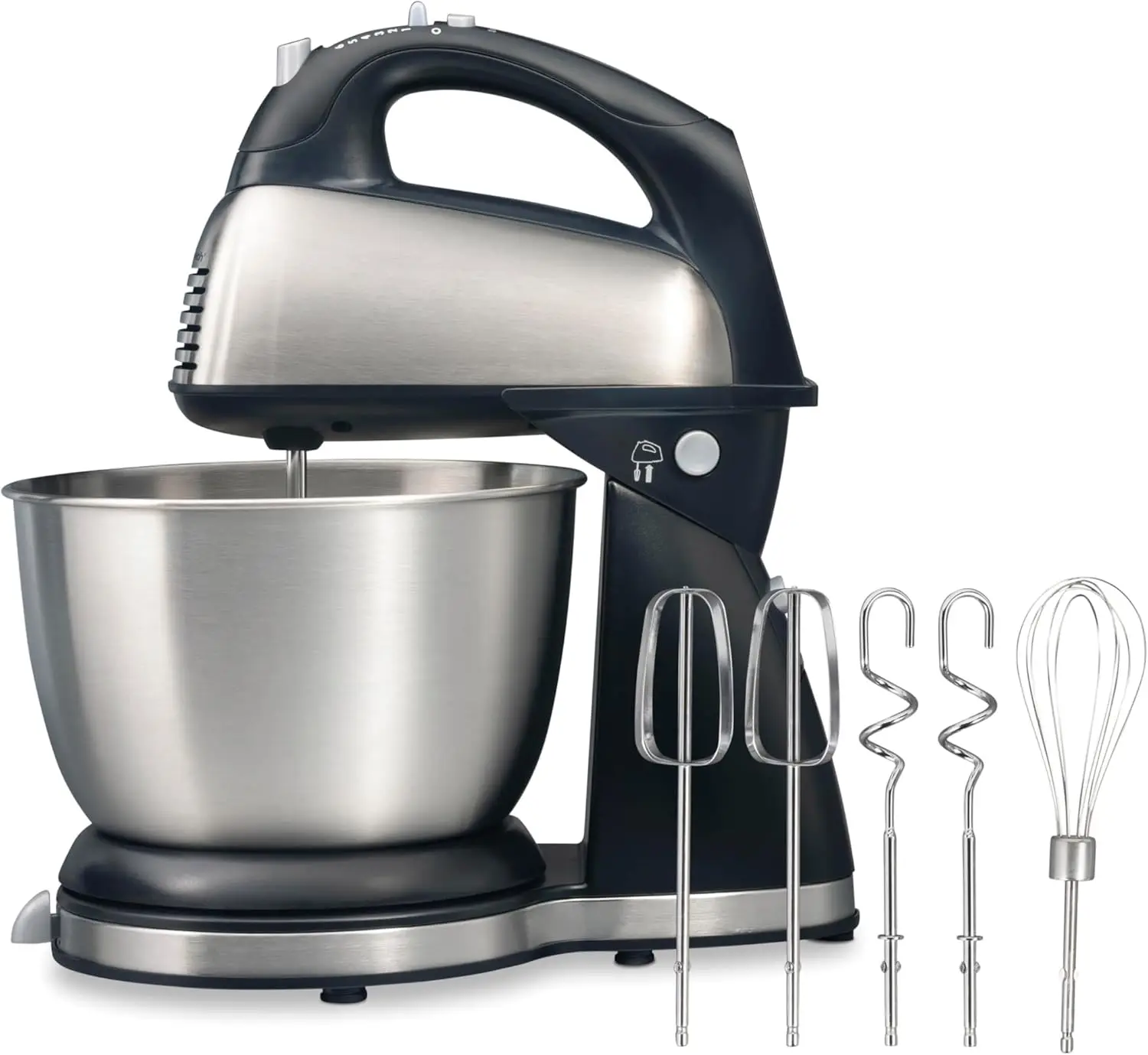 

Classic Stand and Hand Mixer, 4 Quarts, 6 Speeds with QuickBurst, Bowl Rest, 290 Watts Peak Power, Black and Stainless