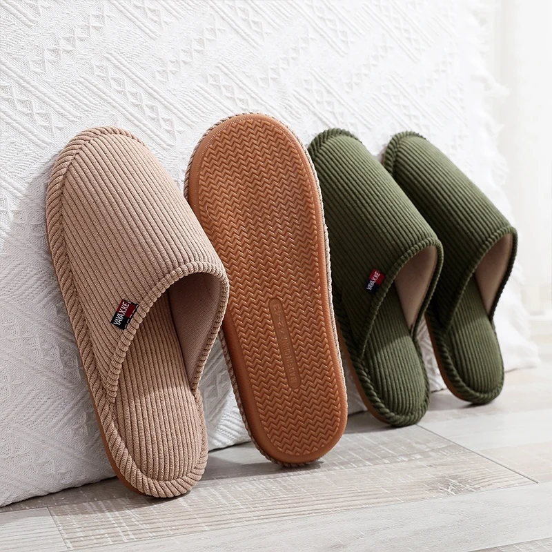 

Женские вельветовые хлопковые тапочки для дома, противоскользящие, бесшумные, теплые, зима 2024, новый напольный коврик, защищающий плоский каблук oes