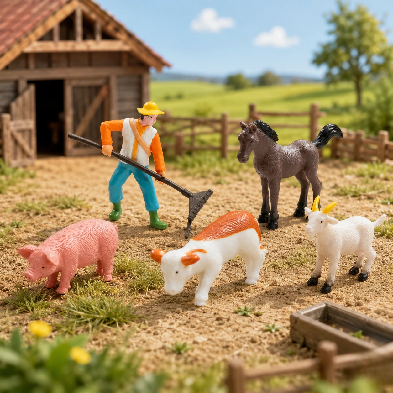 5pcs/set Farm Animal with Farmer Figurine,Realistic Farm Animals Including Farmer,Pig,Cow,Horse, Goat - Educational Farm Playset