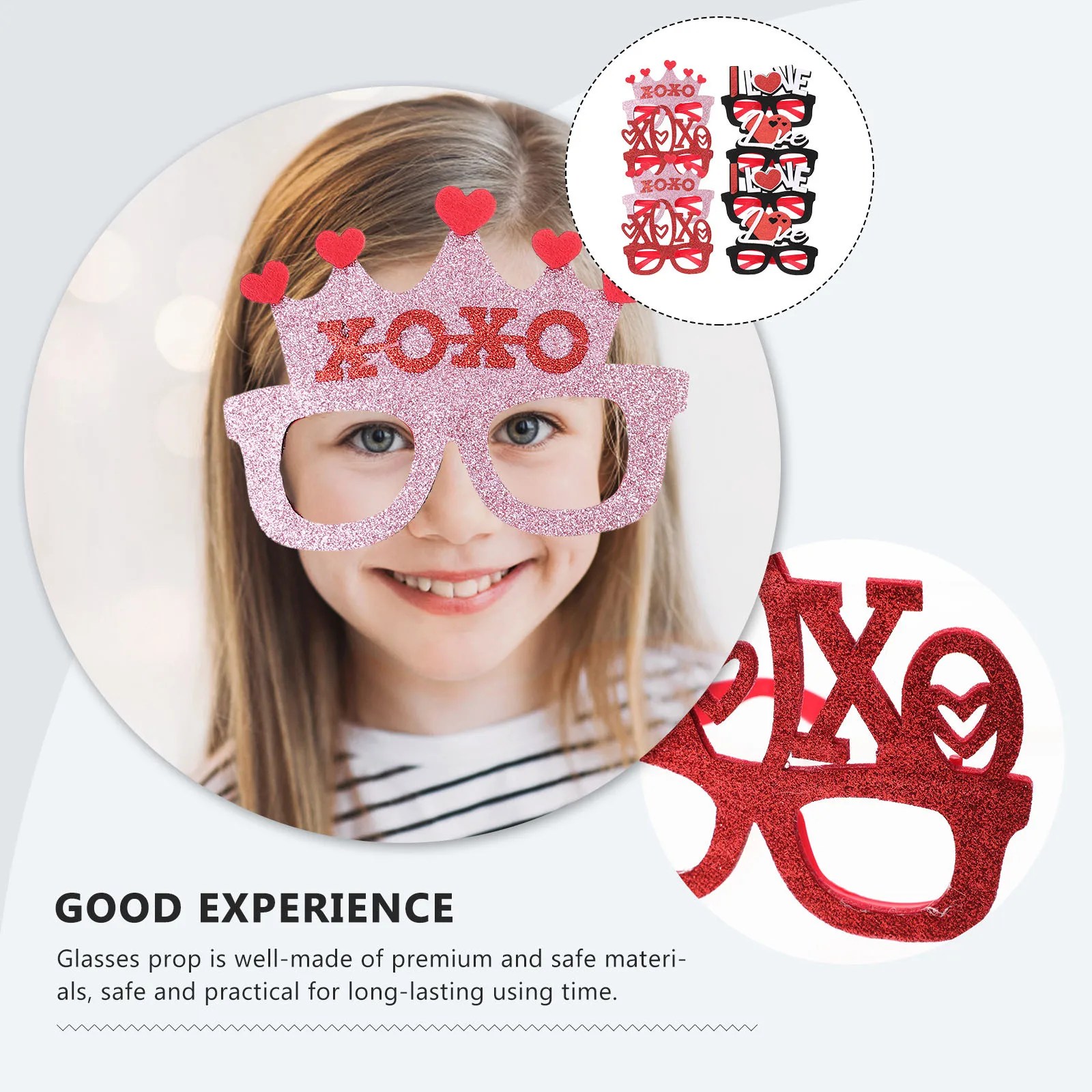 

8Pcs Valentine Eyeglasses Photo Booth Props Fun Party Glasses Heart Shape Plastic Supplies for Valentine