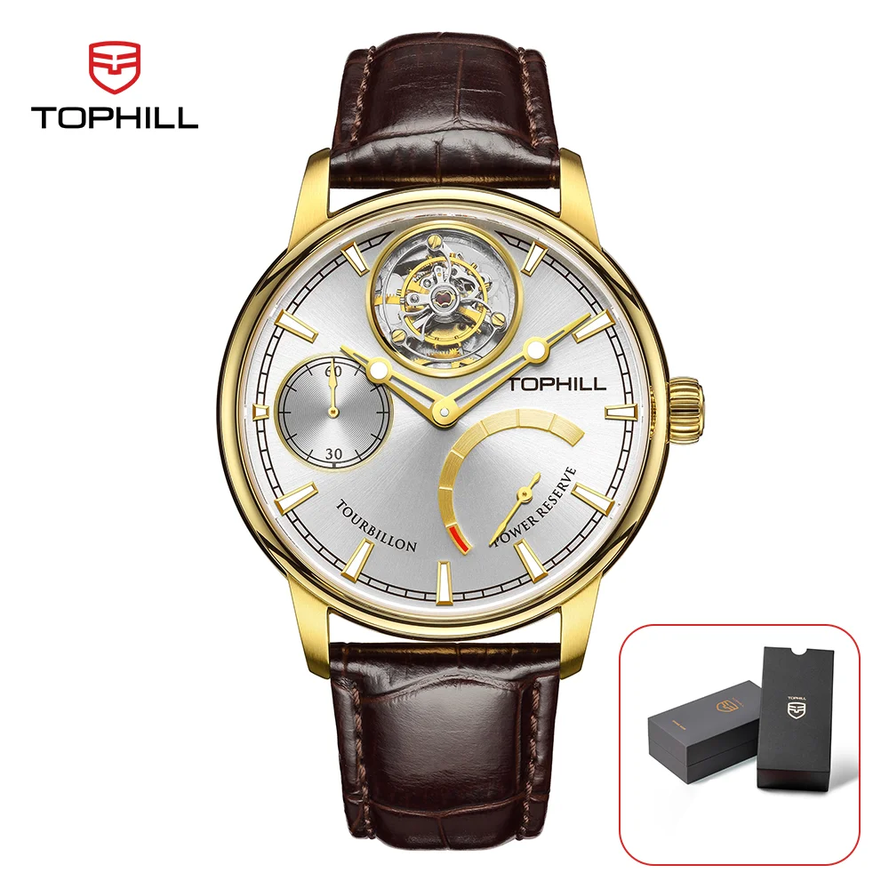 

Роскошные мужские часы со скелетом и турбийоном TOPHILL, автоматические механические деловые наручные часы, мужские часы с сапфировым стеклом 5 бар