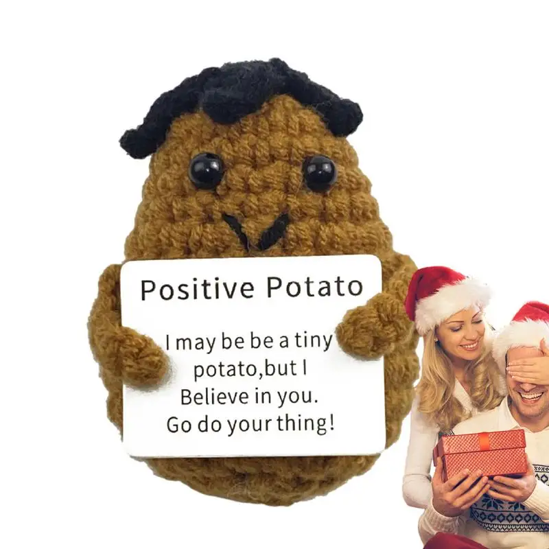 

Knitted Tomato Doll Handmade Emotional Support Potato With Inspiring Card Funny Emotional Support Cute Emotion Toys