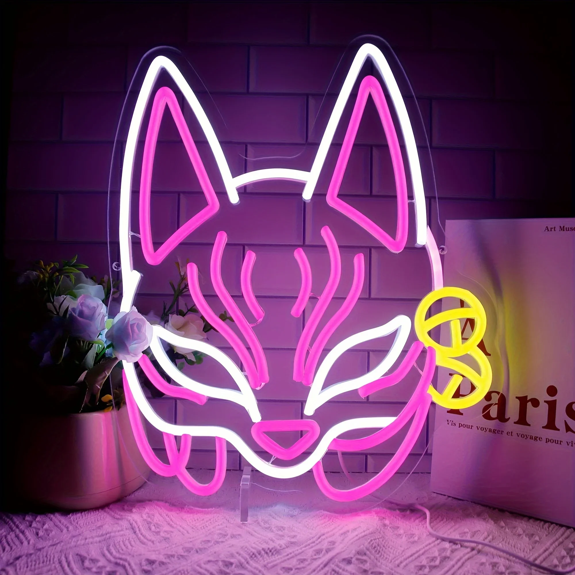 Fox Mask Neon Sign, LED Neon Light Signs, Dimmable Alien Spaceship Led Signs for Bedroom, Light Signs for Bar  Game Room，gifts