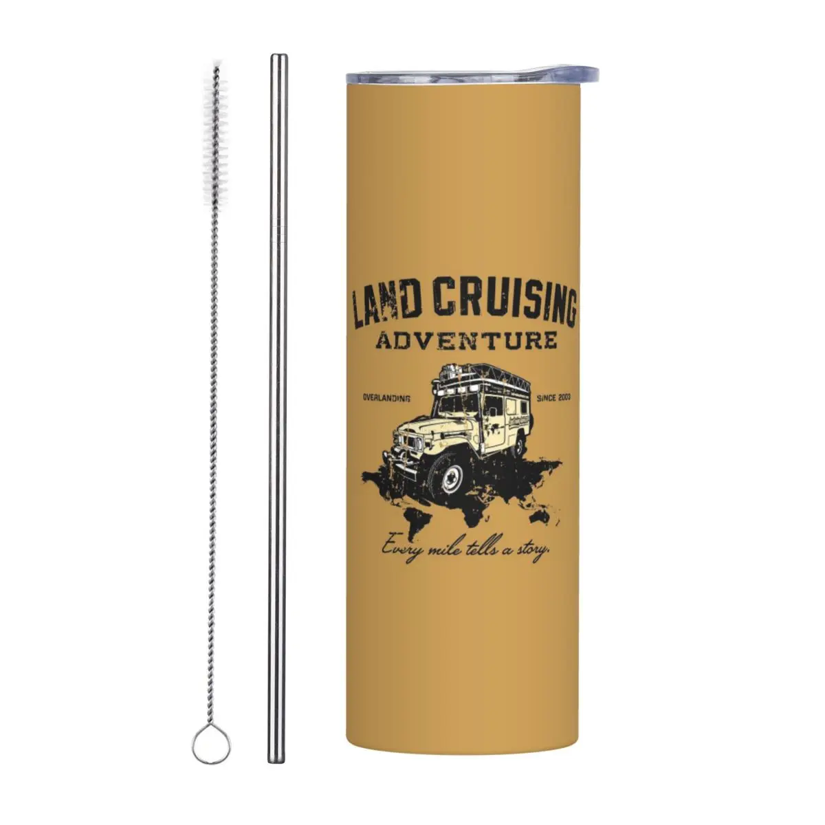 Every Mile Tells A Story - Dark Prin Stainless Steel Tumbler Vacuum Insulated Mug Thermal Cold Bottle Straw With Lid 20oz