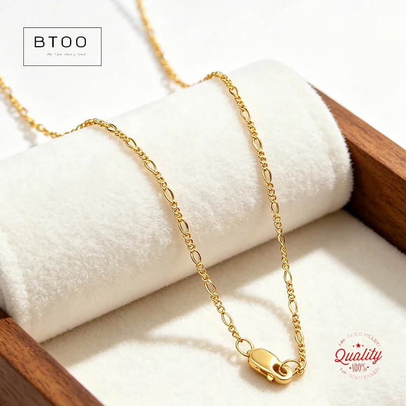 14K Gold Filled 1.3mm Figaro 3+1 Chain Necklace 40/45CM with Lobster Clasp Minimalist Women's Jewelry