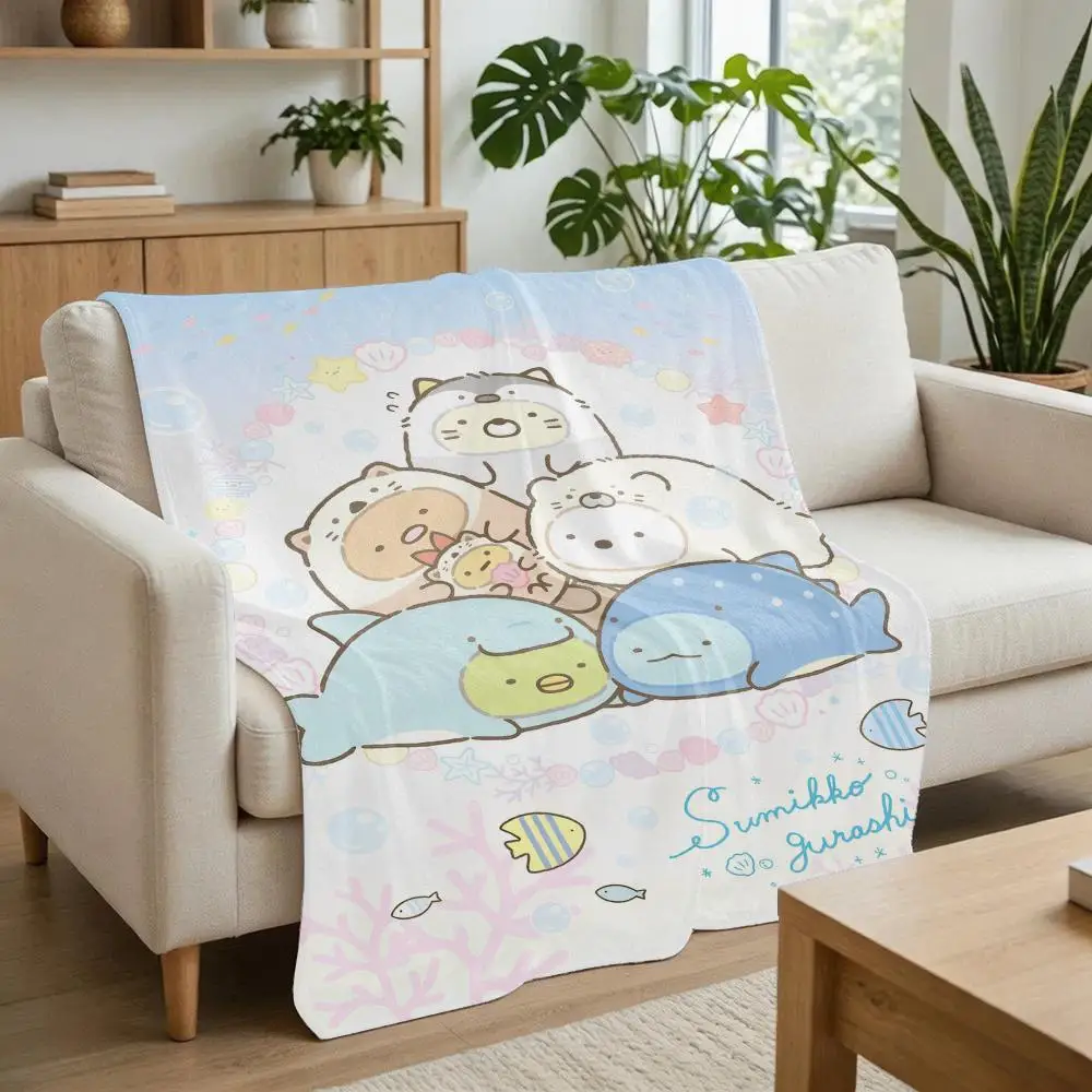 Kawaii S-Sumikko G-Gurashi Anime Throw Flannel Throw Blanket Soft Lightweight Blanket for Sofa Couch Bed Office Naps Travel Home