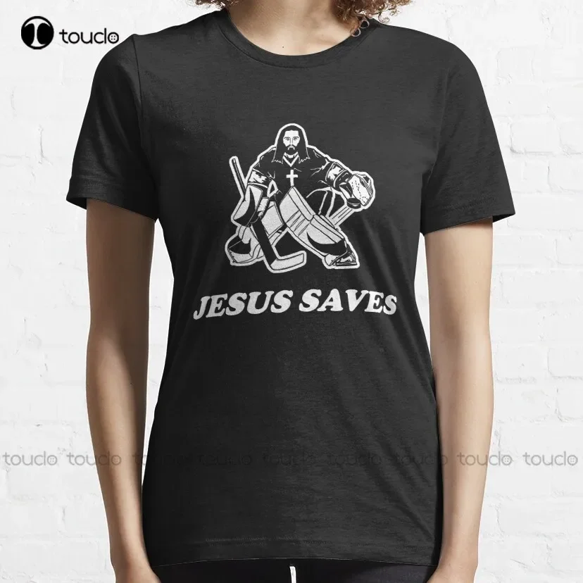Jesus Saves Hockey Goalie T-Shirt Anime Shirts For Women Custom Aldult Teen Unisex Digital Printing Tee Shirt Xs-5Xl New Cotton