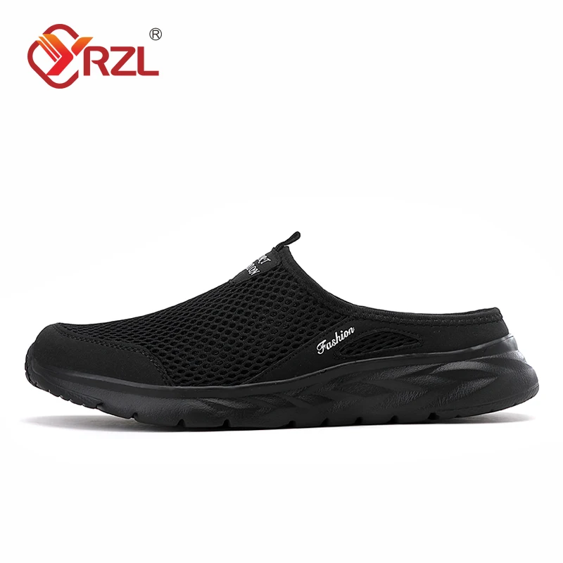 YRZL Mens Half Slippers Summer Breathable Mesh Mens Shoes Outdoor Casual Walking Shoes Large Flat Light Mesh Slippers Sandals