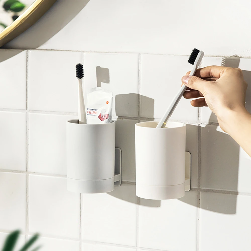 Wall Mounted Toothbrush Holder Toothpaste Cup Holder Free Drilling Bathroom Storage Rack Portable Rack Bathroom Supplies