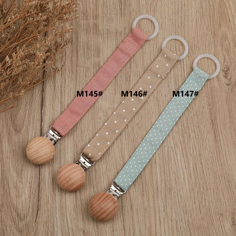 Practical Nipple Holder Cotton Linen Baby Pacifier Clip Chain Linen + Metal Elegant Nipple Leash Strap Lovely Color Polk