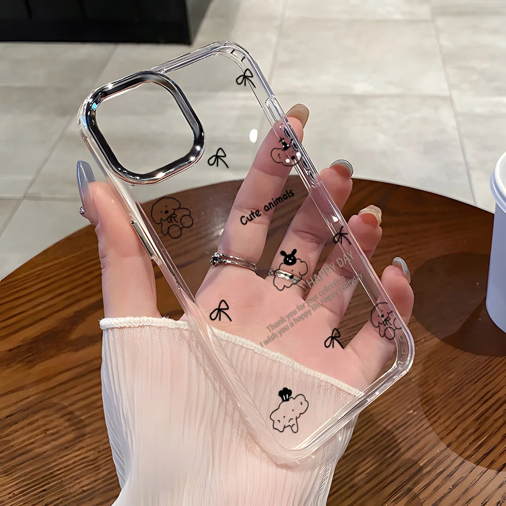 

Cartoon Cute Animals Phone Case For iPhone 13 Case for iPhone 11 12 14 15 16 Pro Max Soft Bow Shockproof Silicone Clear Cover