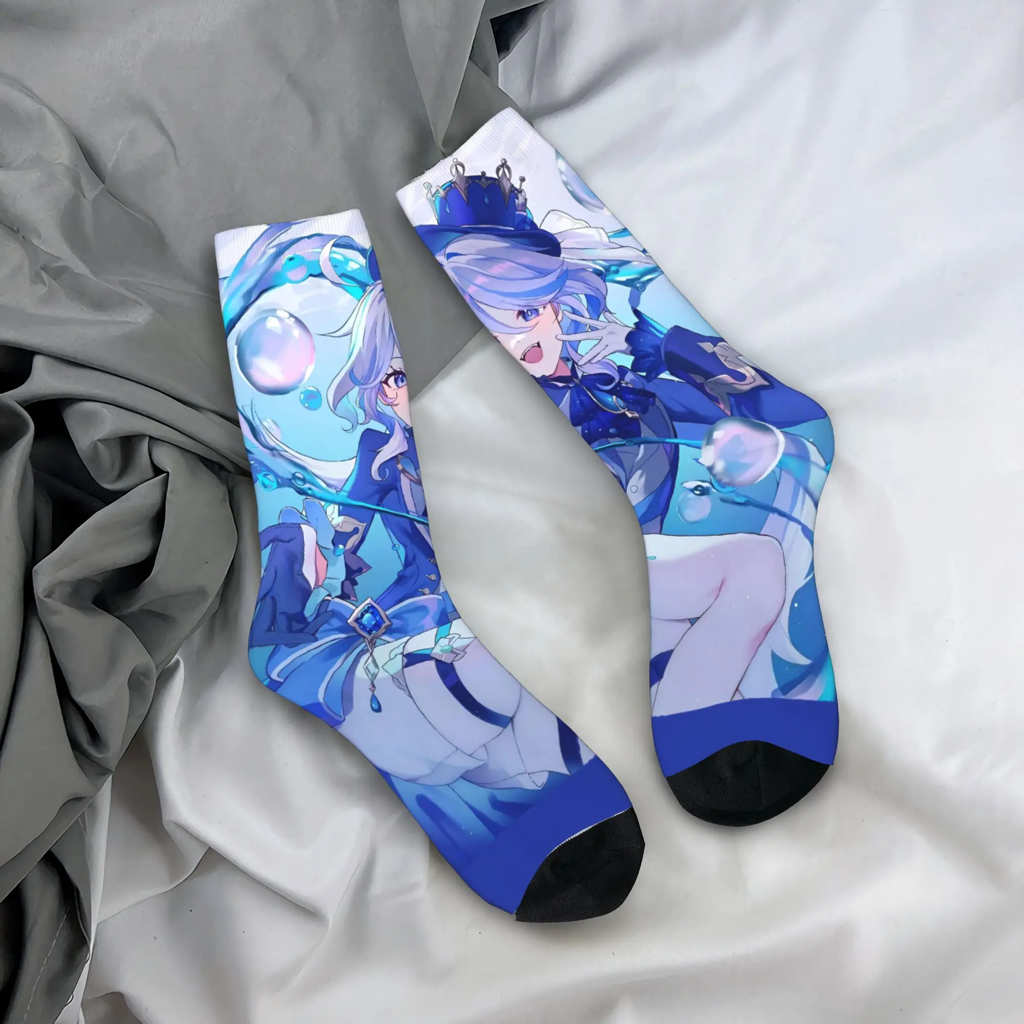 

Носки Genshin Impact в стиле аниме, забавные чулки, осенние противоскользящие мужские носки унисекс, удобный дизайн, велосипедные носки