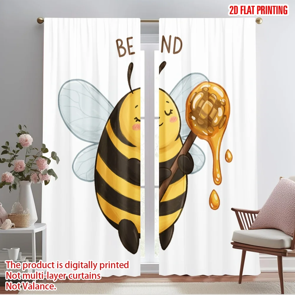 

2pcs 2D flat printing Drapes Be Kind Honey Bee Fabric Without Electricity Festive Holiday Use for Bedroom Office Living Room