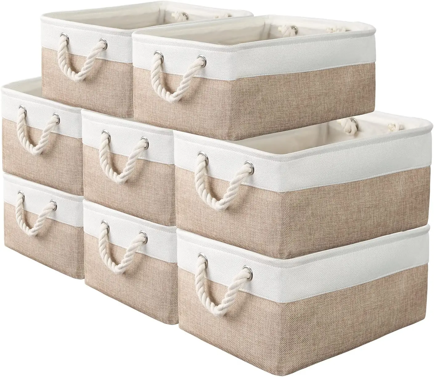 

8 Pack Basket Bins - Decorative Baskets Bulk Box Cubes Containers with Handles for Clothes Bathroom, Garage, Books, , Office,