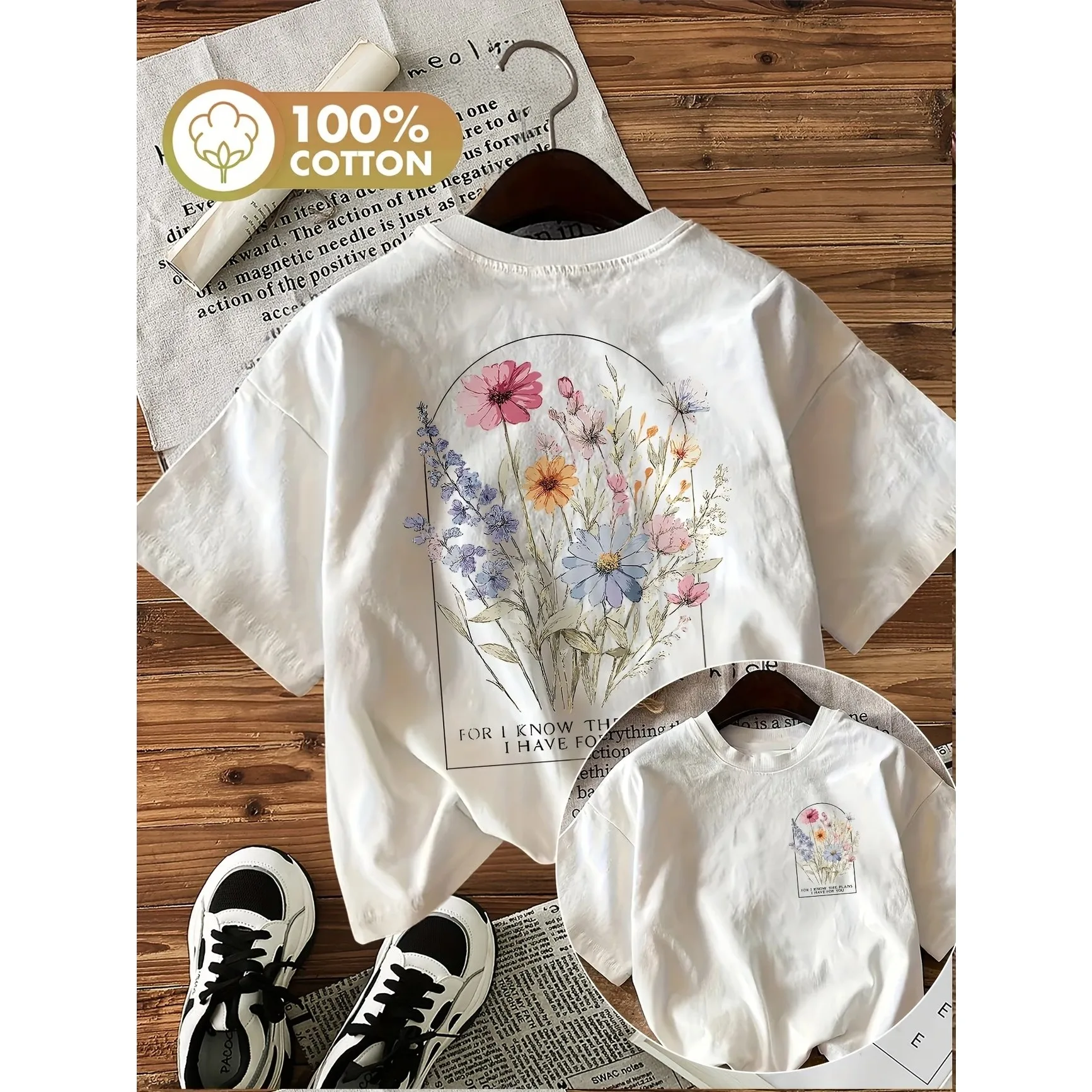 Grafisches Blumen-Y2k 100% Baumwolle Damen Retro Blumendruck T-Shirt Weicher Rundhalsausschnitt Kurzarm-Oberteil Vintage-Shirt Blumendesign – Detail 2