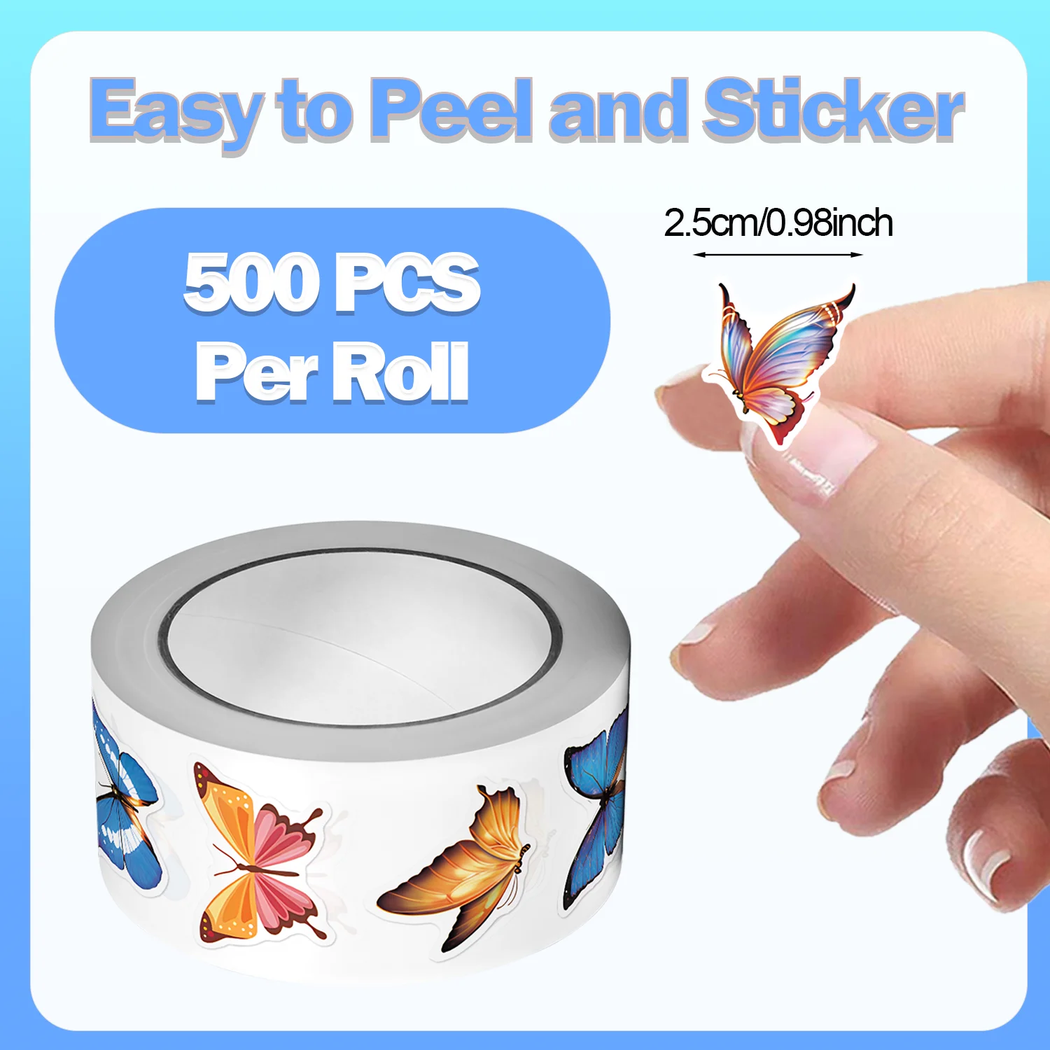 1Roll(500Pcs) Colorful Insects Butterflies Pattern Stickers 2.5cm/1.0'' 10 Designs Decals Diy Adorn Gifts Packaging Home Decor